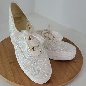 Keds x Kate Spade Triple Glitter Creamy White Sparkling Platform Sneakers W 9